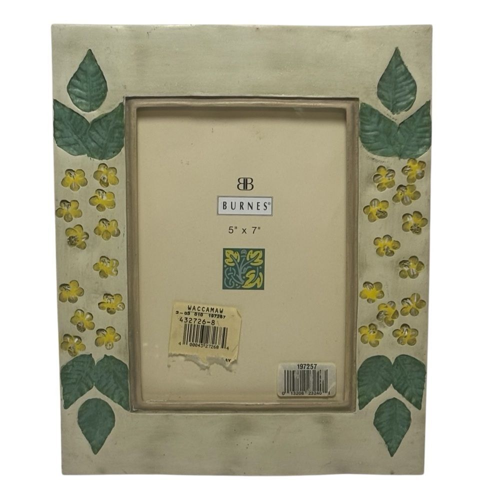 Vintage Burnes Photo Frame 3D Yellow Flowers Green Leaves 5" x 7" Photo NWT